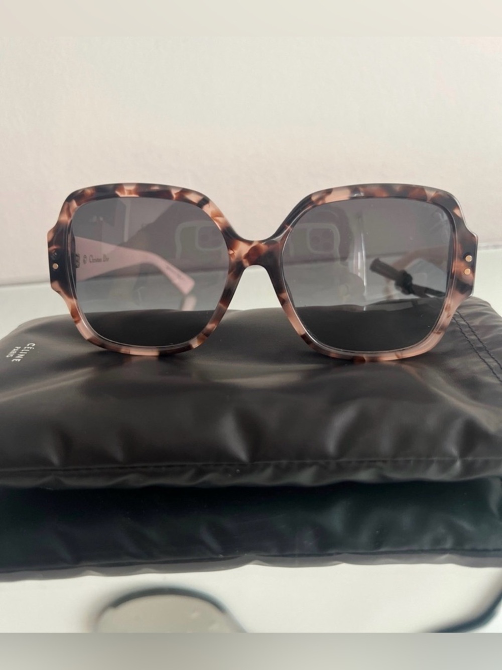 Lady Dior Studs Square Sunglasses In Havana/light Pink - Picture 9 of 9